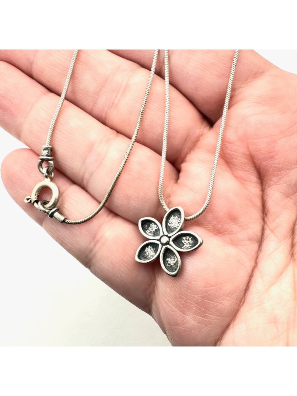 SILPADA Necklace Sterling Silver Oxidized Petite Flower Pendant N1276